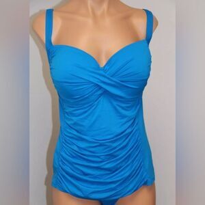 La Blanca Island Goddess Over The Shoulder Sweetheart Tankini Blue Plus Size 22W